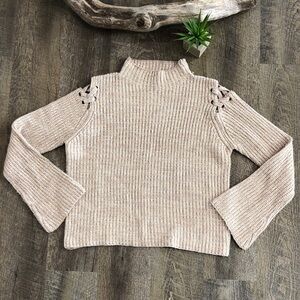REVOLVE John + Jenn Tan Beige Oatmeal Mock Neck Sweater with Shoulder Ties